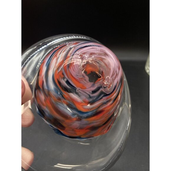 Art Glass Round Shaped Paperweight Paper Clip Holder End Of Day Abstract - Picture 9 of 10